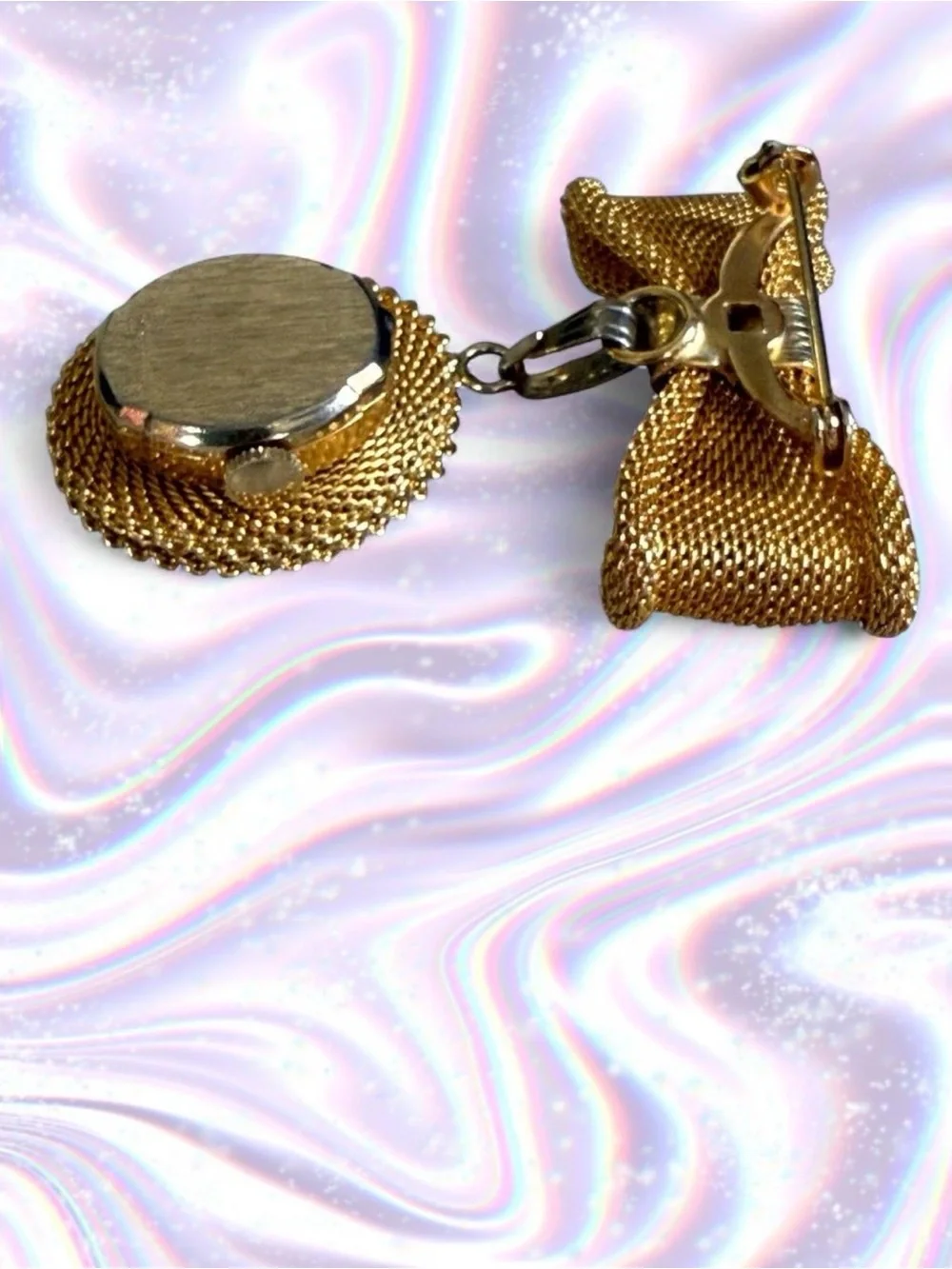Gold Bow Brooch with Pendant Watch - Women's Jewelry